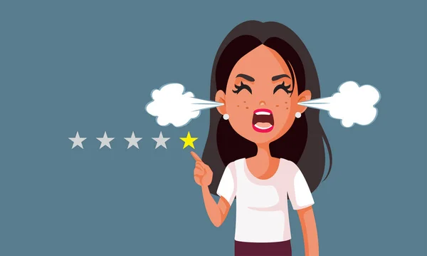 Furious Customer Giving One Star Review Vector Cartoon Illustration - Stok Vektor