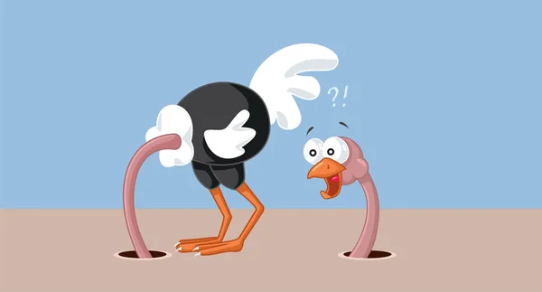 Grappige Struisvogel Kijkend Naar Zijn Eigen Achter Vector Cartoon — Stockvector