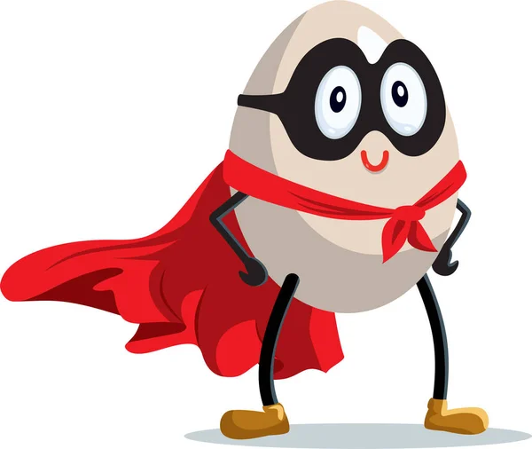 Superhero Egg Wearing Cape Dan Mask Vector Cartoon Illustration - Stok Vektor