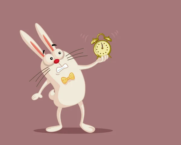 Кролик Держащий Руках Мультфильм Часовой Вектор — стоковый вектор