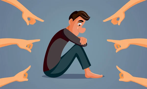 Prsty Namířené Sad Depressed Man Vector Cartoon Illustration — Stockový vektor