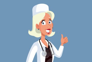 Kadın Doktor Başparmaklarını Gösteriyor Hareketli Vektör Çizgi Filmi Çizimi