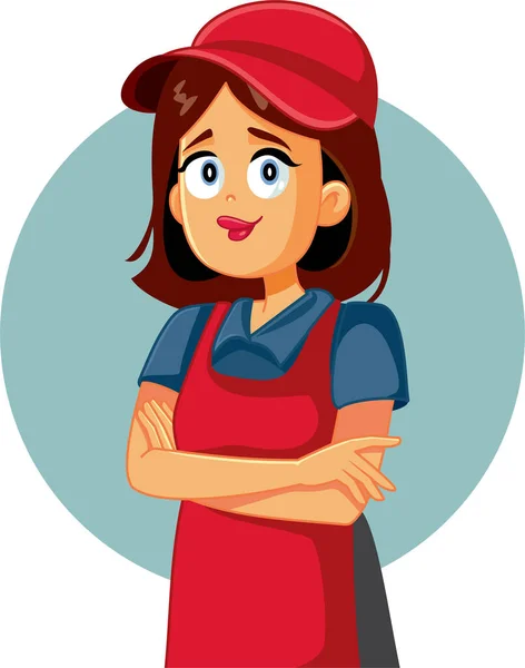 Grocery Store Employee Standing Smiling Friendly Vector Cartoon Illustration — Stock Vector