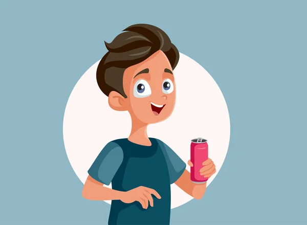 Teen Boy Drink Aus Soda Can Vector Cartoon Illustration — Stockvektor
