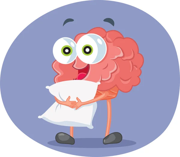 Happy Brain Holding Een Kussen Genying Sleep Vector Cartoon Illustratie — Stockvector