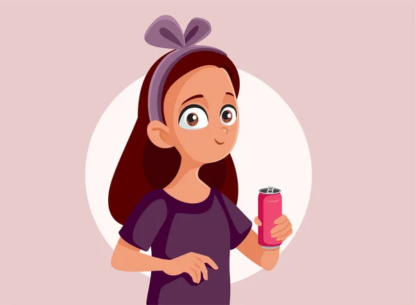 Adolescente Chica Bebiendo Soda Puede Vector Dibujos Animados Ilustración — Vector de stock