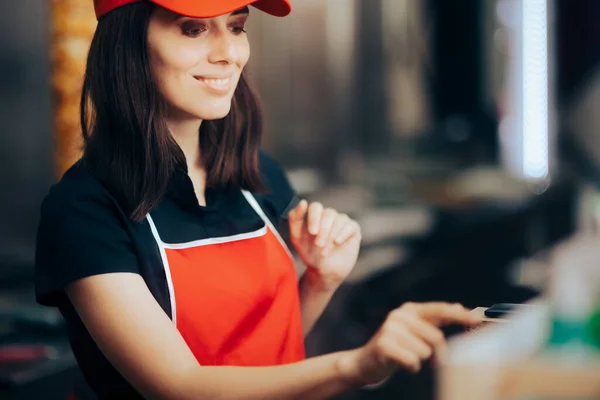 Fast Food Verkäufer Der Kasse — Stockfoto