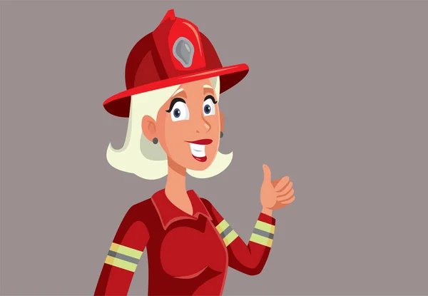 Dibujos Animados Bombero Femenino Con Pulgares Hasta Hacer Gesto — Vector de stock