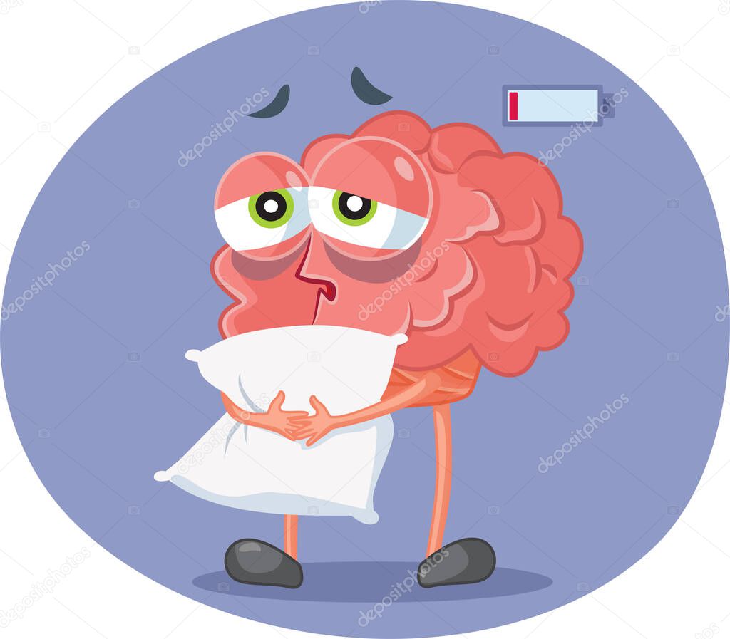 Tired Brain Feeling Exhausted Suffering from Insomnia Vector Illustration