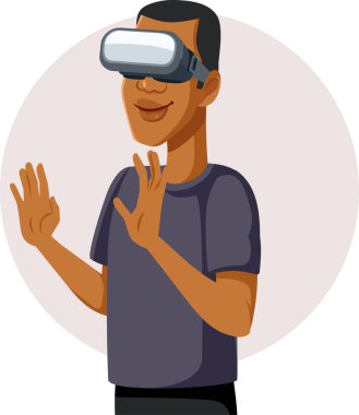 VR Gözlük Vektör İllüstrasyonu Giyen Mutlu Adam