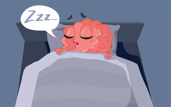 Cerveau Fatigué Dormant Dans Lit Illustration Dessin Animé Vectoriel — Image vectorielle