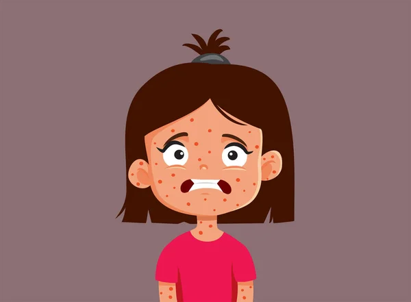 麻疹病媒卡通画中的小女孩痛苦 — 图库矢量图片