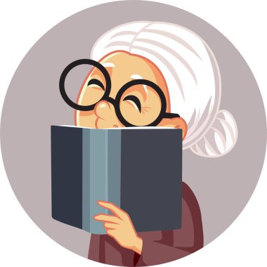 Kitap Vektörü Çizgi Filmi İllüstrasyonunu Okuyan Kıdemli Kadın