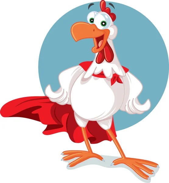Kırmızı Pelerin Vektör Çizgi Filmi Giyen Süper Kahraman Rooster Maskotu — Stok Vektör