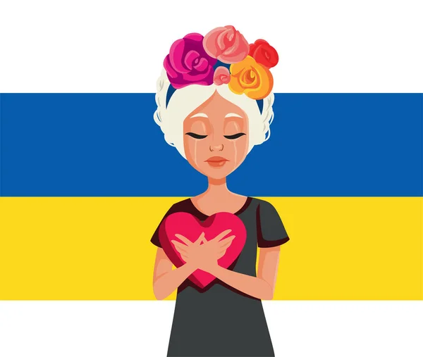 Femme Ukrainienne Pleurs Tenant Symbole Coeur Illustration Concept Vectoriel — Image vectorielle