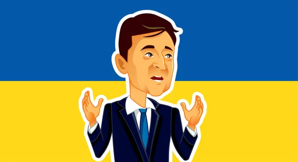 Ukraine Kiev Février 2022 Caricature Portrait Président Ukrainien Volodymyr Zelensky — Image vectorielle