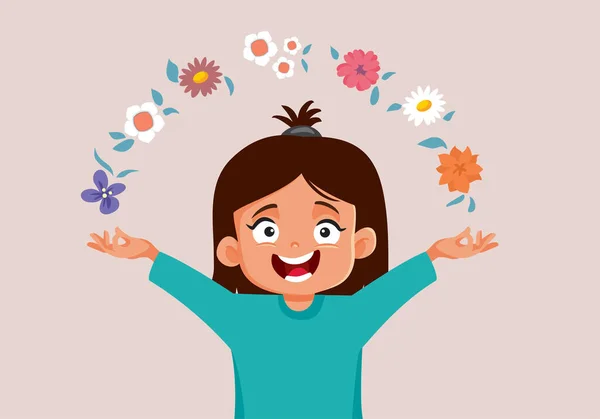 Щаслива Захоплена Дівчина Святкування Весни Векторна Мультфільм Ілюстрація — стоковий вектор