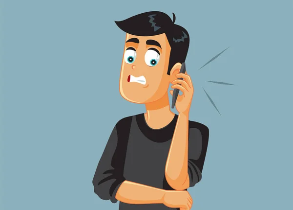 Gestresste Man Praten Telefoon Vector Cartoon Illustratie — Stockvector