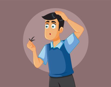 Adam Saç Kaybı Vektörü Çizgi Filmi İllüstrasyonundan Endişeli