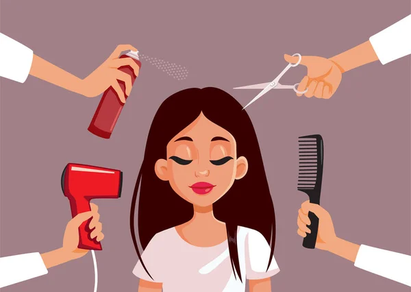 Frau Lässt Sich Salon Vector Cartoon Illustration Ihre Haare Fixieren — Stockvektor