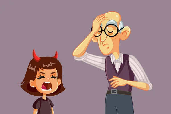Bad Rude Neta Irritando Seu Avô Vector Cartoon —  Vetores de Stock