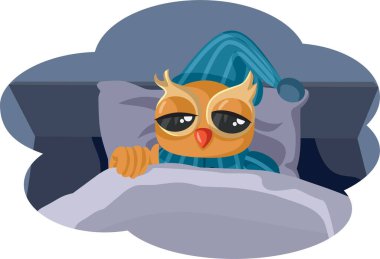 Gece Kuşu Uyuyan Vektör Çizgi Film Çizimi