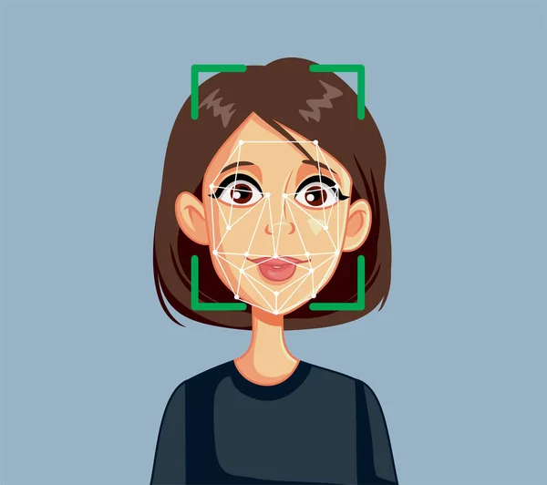 Woman Having Her Face Scanned Facial Recognition Technology — Stock Vector