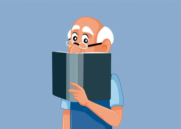 Senior Mann Liest Ein Buch Vektor Cartoon Illustration — Stockvektor