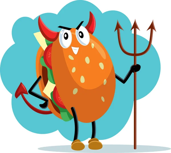 Malvagio Diavolo Hamburger Cibo Vettoriale Illustrazione Del Fumetto — Vettoriale Stock