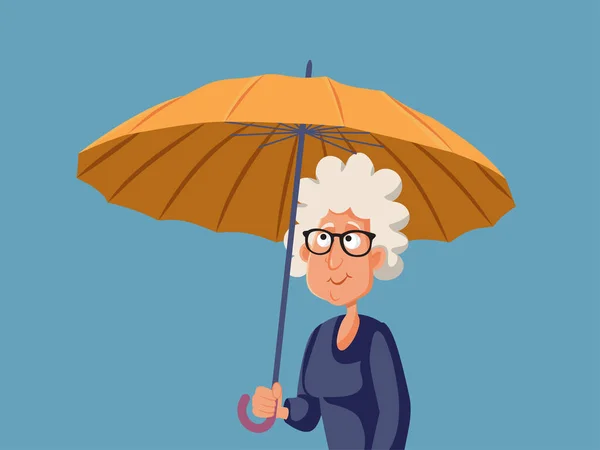 Senior Vrouw Met Een Paraplu Vector Cartoon Illustratie — Stockvector