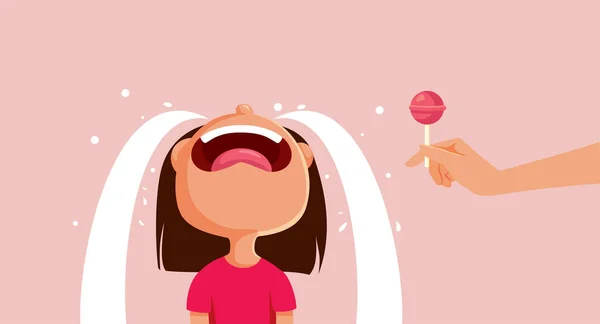 Llorando Niña Recibiendo Una Ilustración Dibujos Animados Lollipop Vector — Vector de stock