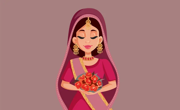 Indian Bride Wearing Traditional Clothing Vector Cartoon Illustration — Stock Vector