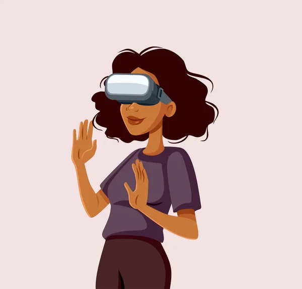 Donna Che Indossa Una Realtà Virtuale Auricolare Vettoriale Illustrazione Del — Vettoriale Stock