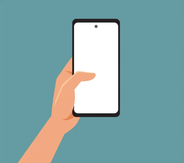 Ręczne Trzymanie Smartphone Vector Kreskówka Makieta Ilustracja — Wektor stockowy