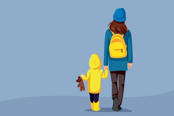 Μητέρα Και Κόρη Περπατώντας Μαζί Διάνυσμα Εικονογράφηση — Διανυσματικό Αρχείο