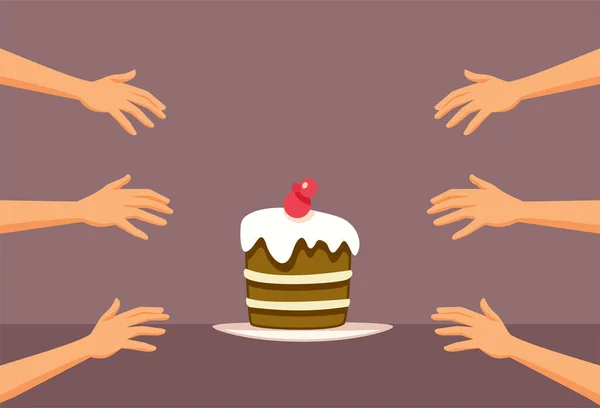 Hands Rushing Grab Cake Vector Cartoon Illustration — Stock Vector