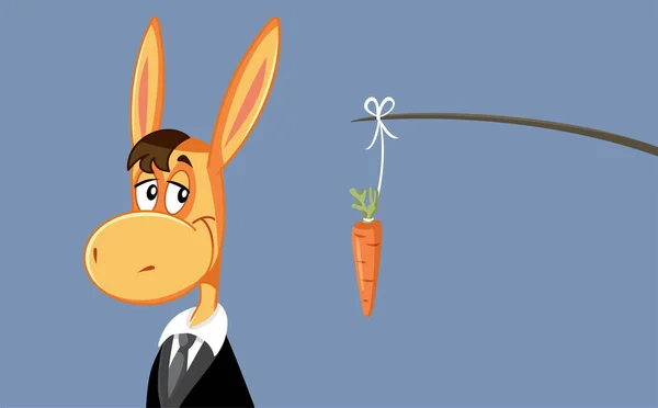 Donkey Wearing Business Suit Pursuit Carrot Bait Vector Cartoon — 스톡 벡터