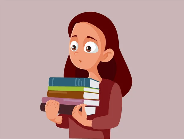 Stres Student Gospodarstwa Wiele Podręczników Ilustracja Wektor Kreskówek — Wektor stockowy