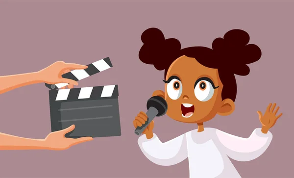 Κοριτσάκι Τραγουδώντας Μπροστά Από Την Εικονογράφηση Εικονογράφησης Διανυσμάτων Κάμερας — Διανυσματικό Αρχείο
