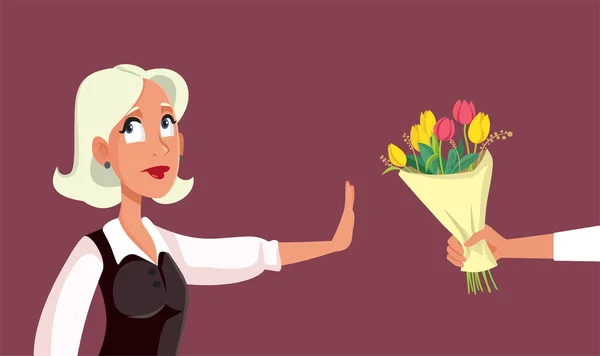 Unzufriedene Frau Verweigert Blumenstrauß Vektor Cartoon Illustration — Stockvektor