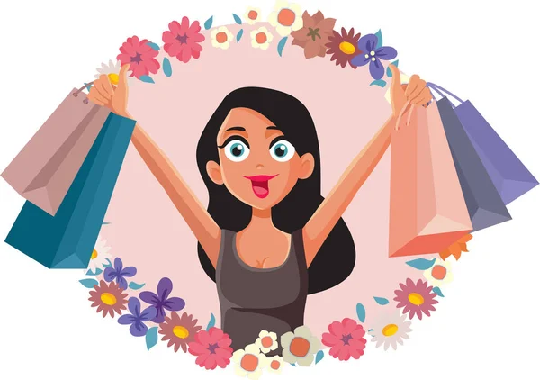 Woman Shopping Spring Sale Season Vector Illustration — Stock Vector