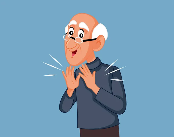 Glücklicher Opa Applaudiert Vector Cartoon Illustration — Stockvektor