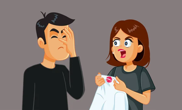 Angry Wife Konfronts Nya Cheating Husband Dengan Bukti Vector Cartoon - Stok Vektor