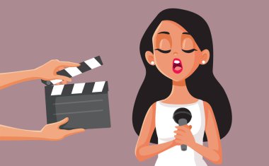 Yetenekli Şarkıcı Müzikal TV Şovu Vektör Çizgi Film Çizimi 'nde Gösteriyor
