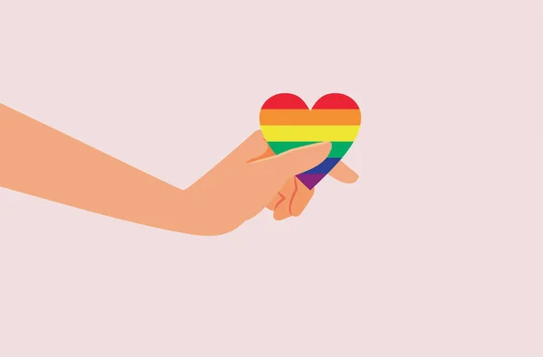 Hand Met Een Rainbow Heart Symbool Van Liefde Inclusiviteit — Stockvector