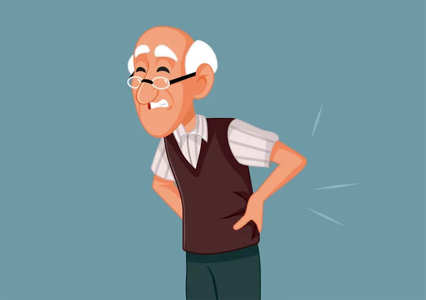 Senior Man Penderitaan Dari Back Pain Vector Cartoon Illustration - Stok Vektor