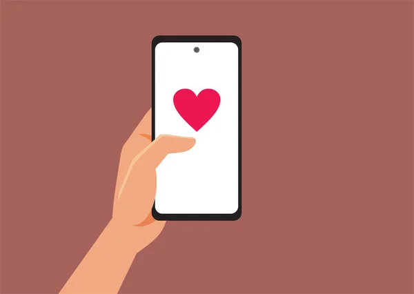 Person Sending Love Text Message Vector Cartoon Illustration — Stock Vector