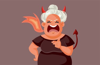 Kötü Öfkeli Kayınvalide Çığlık atan Vektör Çizgi Filmi Çizimi