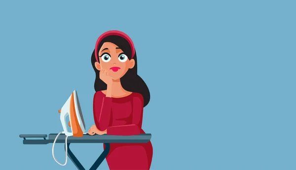 Mujer Infeliz Cansada Las Tareas Del Hogar Vector Ilustración Dibujos — Vector de stock