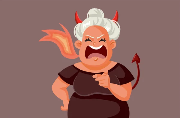 Evil Angry Mother Law Screaming Vector Cartoon Illustration - Stok Vektor